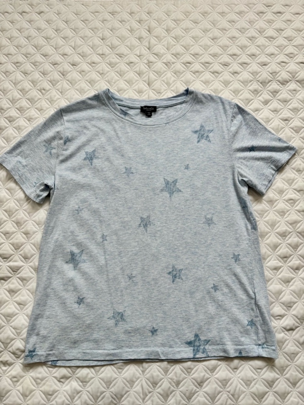 Splendid Light Blue Star Print Short Sleeve T-Shirt Patriotic USA Size M